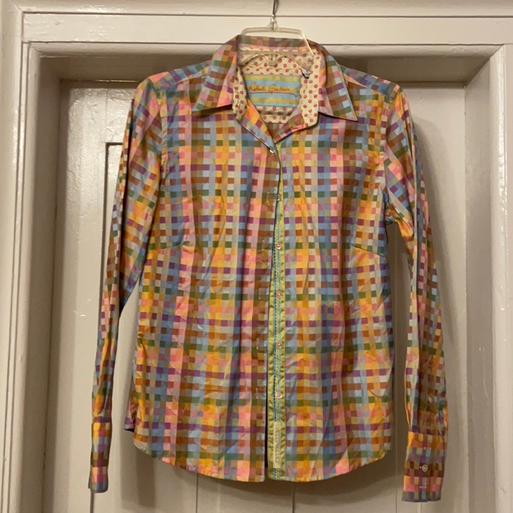 Colorful geometric button down / rainbow pastel